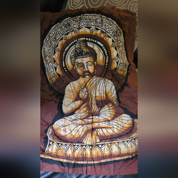 Buddha brown & gold Indian batik 22"x32" - Picture 3 of 6